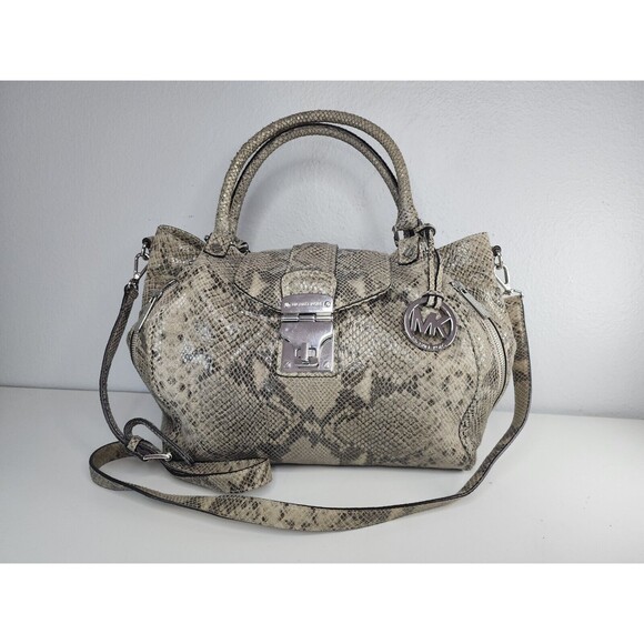 Michael Kors Jenna Tan Python Snakeskin Embossed Large Tote Shoulder Bag Purse - Picture 16 of 16